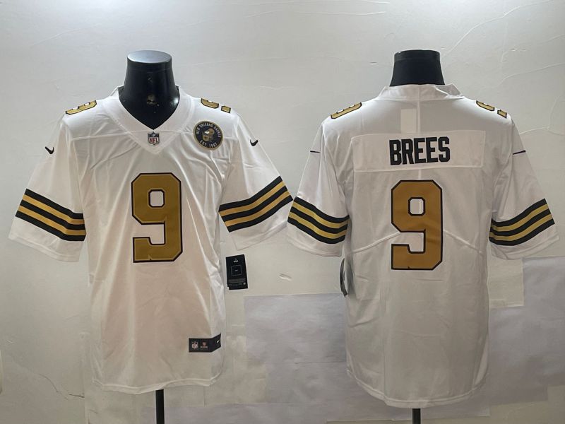 Men New Orleans Saints 9 Brees White 2024 Nike Limited NFL Jersey style 01042